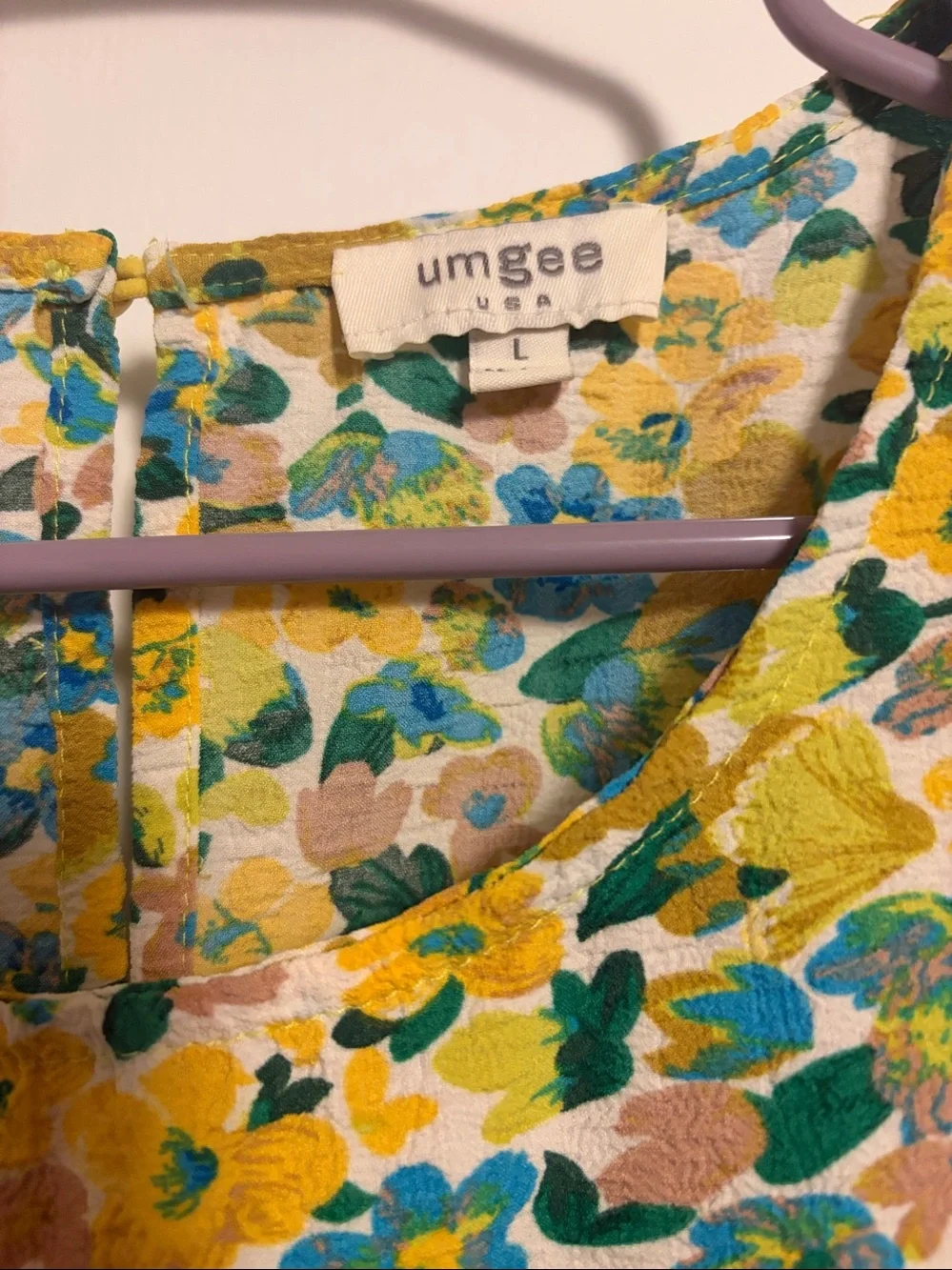 Umgee FLORAL Yellow & Teal Peplum Top Large